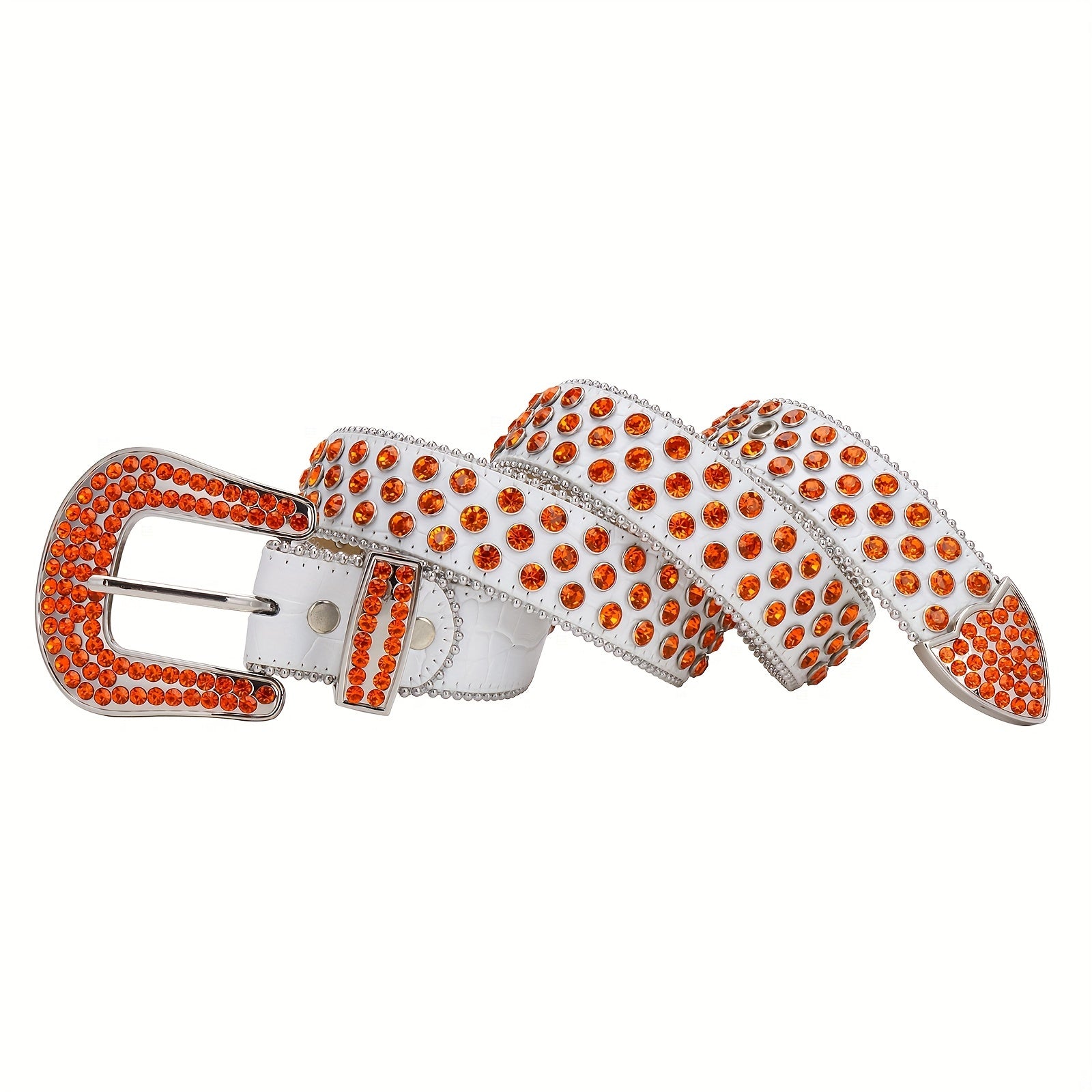 Sparkle Rhinestone Belt Western Cowboy Cowgirl Orange Crystal Studded Strap