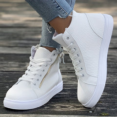 Side Zipper High Top Flat Skate Shoes Non Slip Faux Leather Sneakers