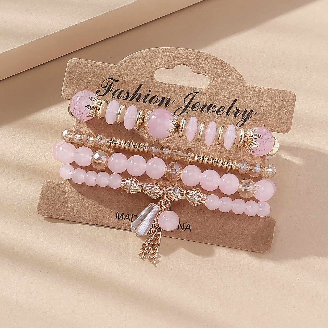 4 Pcs Crystal Beaded Boho Bracelet Set Women's Jewelry Gift