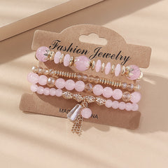 4 Pcs Crystal Beaded Boho Bracelet Set Women's Jewelry Gift