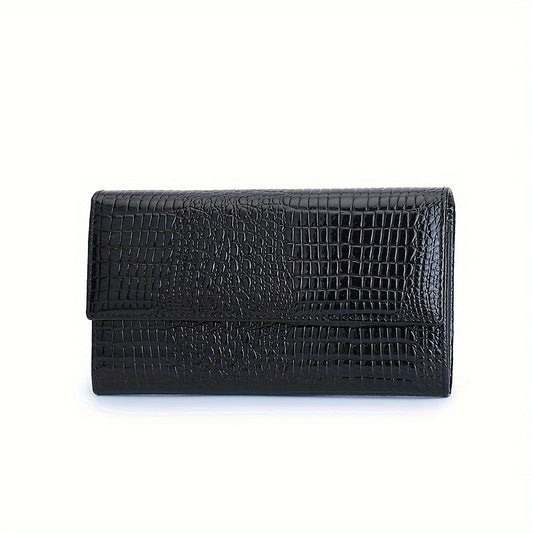 Crocodile Pattern Bifold Wallet for Women | Magnetic Closure | Large Capacity