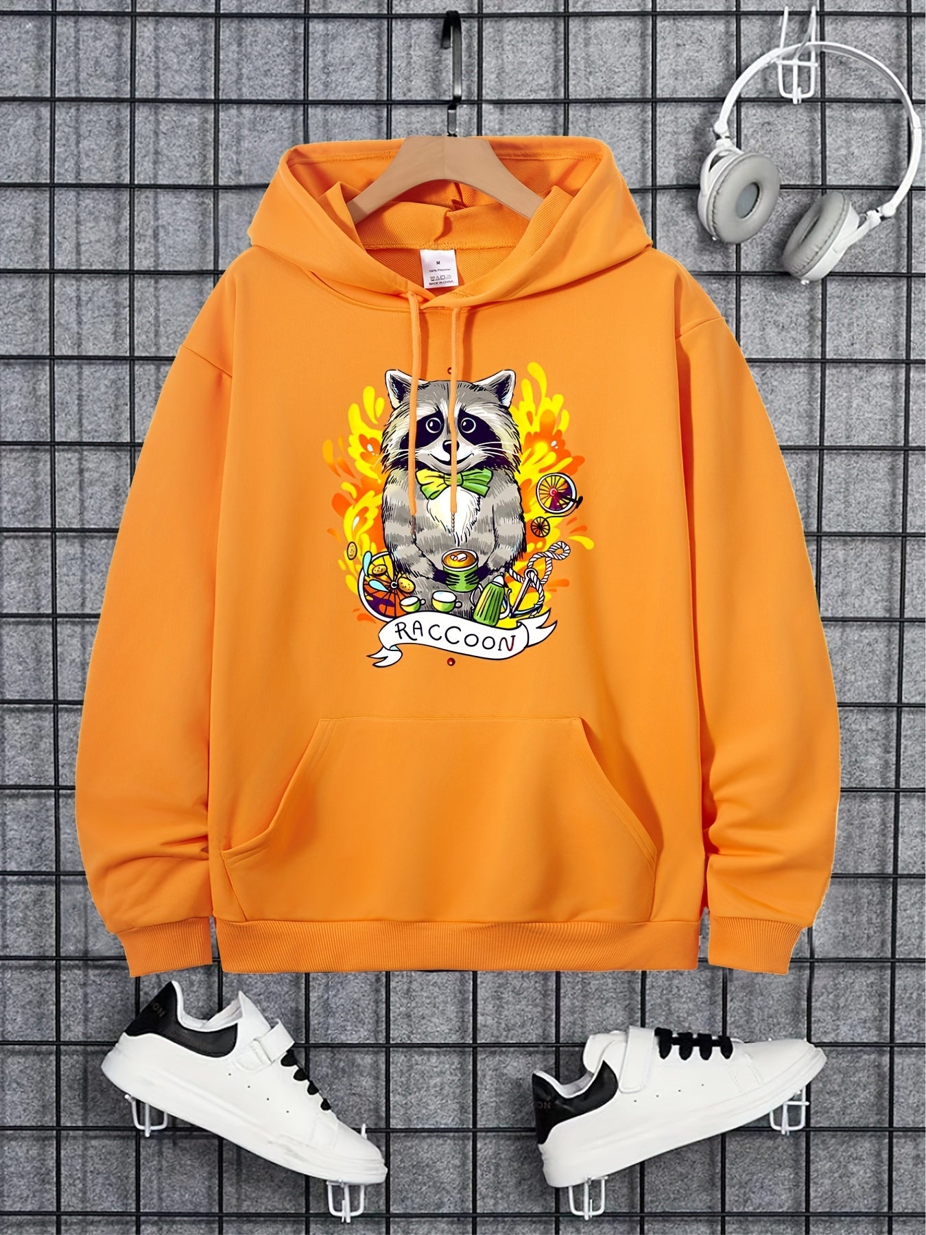 Raccoon Animals Print Hoodie Men's Casual Graphic Pullover Sweatshirt