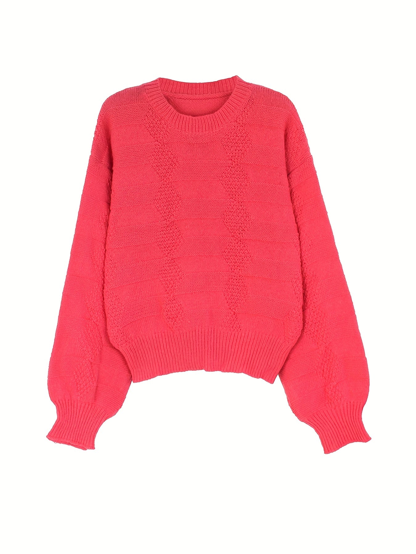 Solid Crew Neck Pullover Sweater for Women