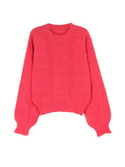 Solid Crew Neck Pullover Sweater for Women