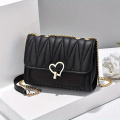 Quilted Chain Crossbody Bag Turn Lock Shoulder Bag Small Purses