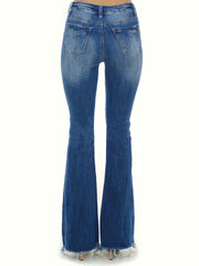  Cut Out Raw Trim Flared Leg Jeans