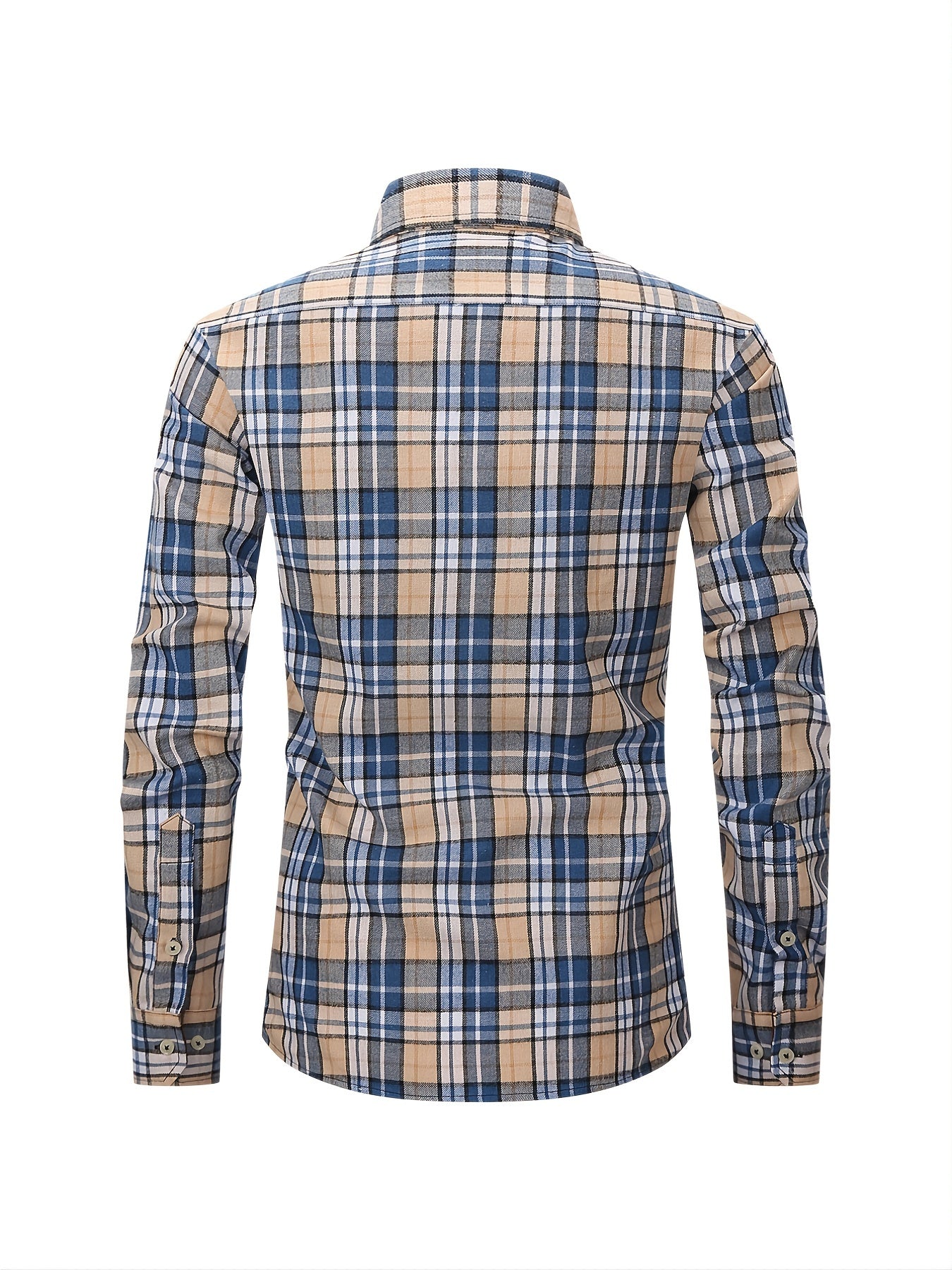 Men's Plaid Button Down Long Sleeve Shirt with Pocket