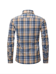 Men's Plaid Button Down Long Sleeve Shirt with Pocket
