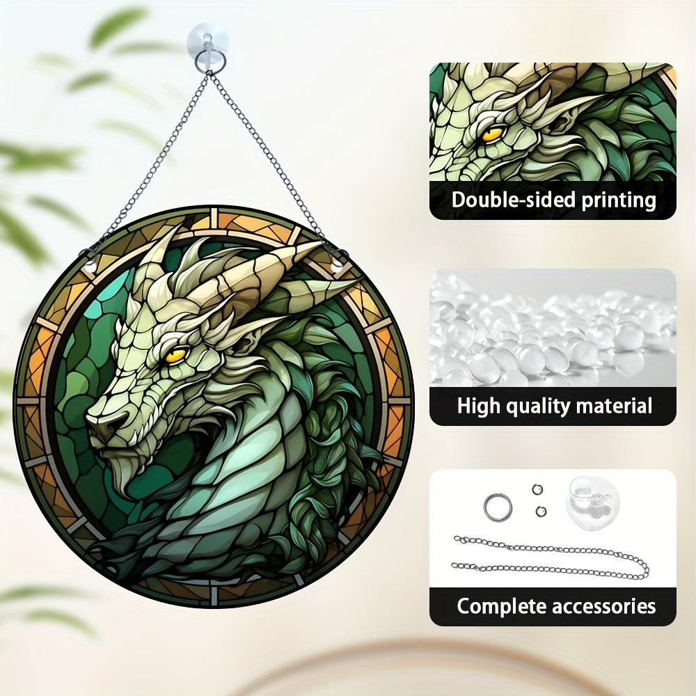 Acrylic Green Dragon Decorative Painting Round Plate