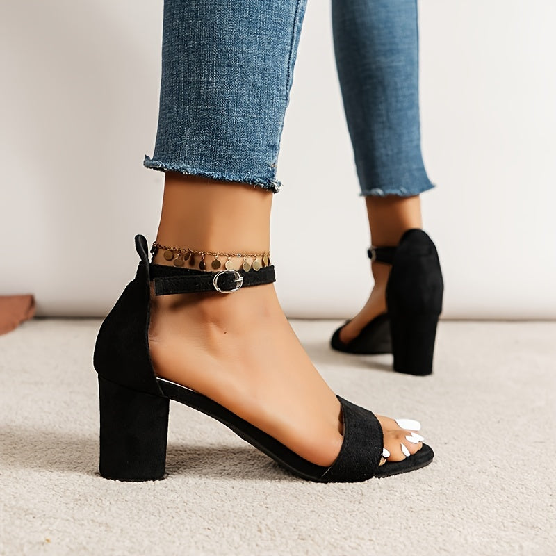 Chunky High Heel Ankle Strap Sandals Open Toe Buckle Strap Shoes