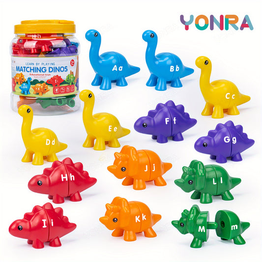 Dinosaur Pairing Toy Alphabet Number Pattern with Storage Bucket