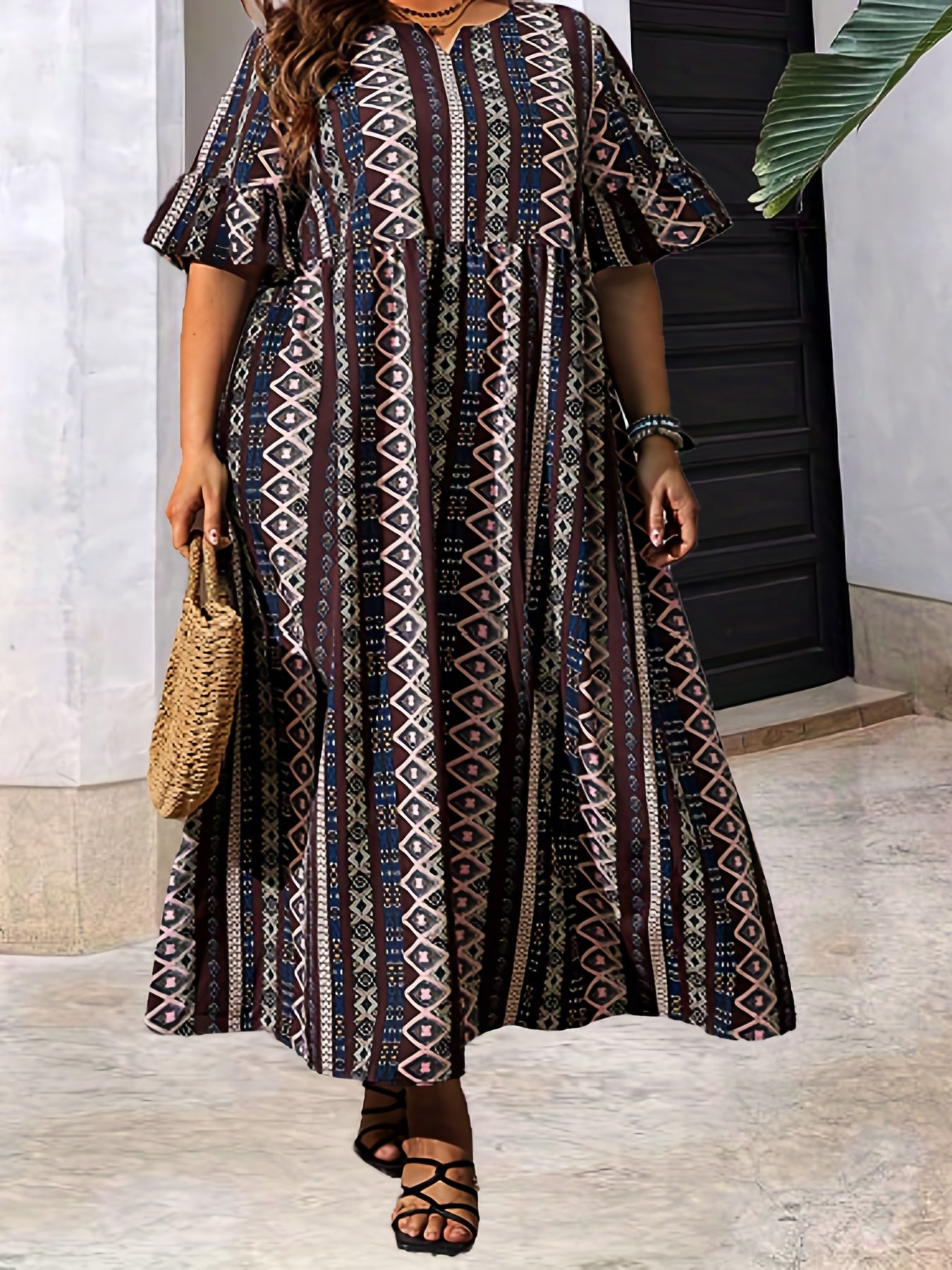  Casual Dress Women's Plus Ruffle Trim Maxi Dress