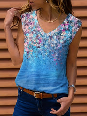 Floral Print Tank Top V Neck Summer Sleeveless Casual