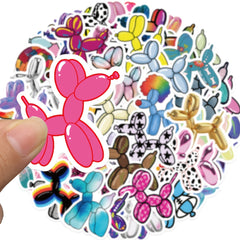 50pcs Rainbow Balloon Puppy Stickers Waterproof Vinyl Reusable Decals Multicolor