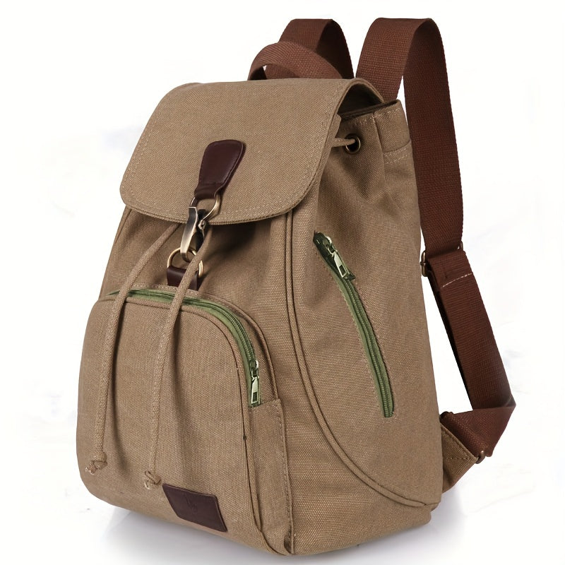 Retro Canvas Flap Backpack Drawstring School Bag Travel Hiking