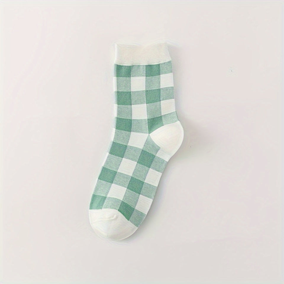 Cat & Plaid Print Socks Women's Mid Tube Stockings