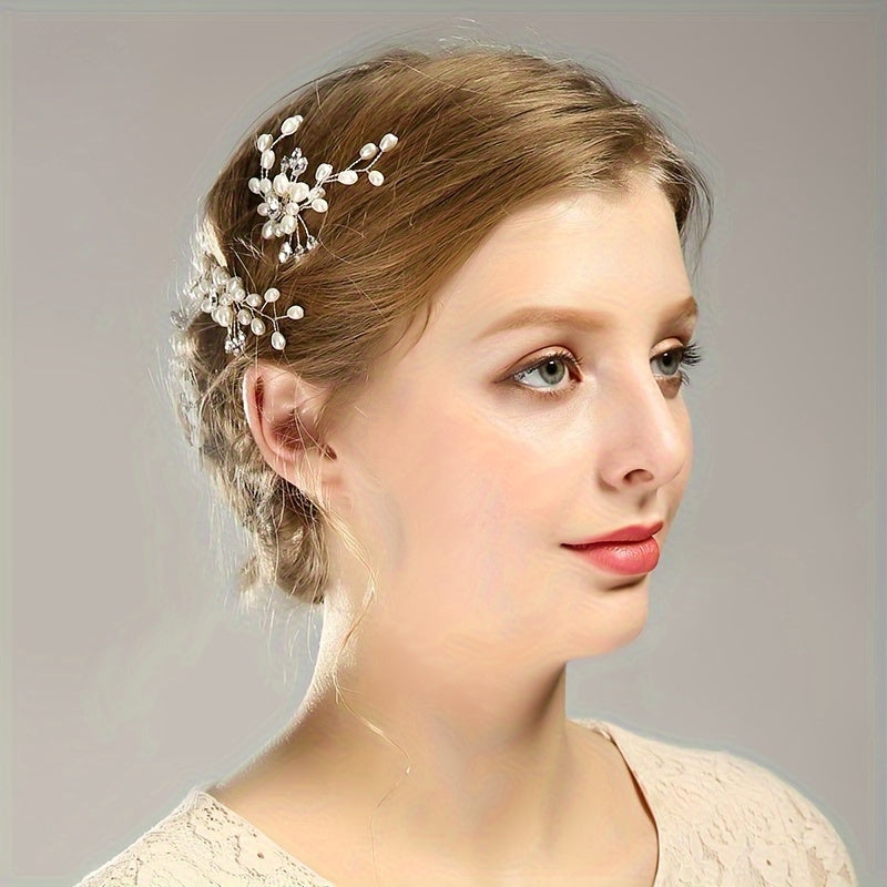 2pcs Pearl & Rhinestone U Hairpins for Bridal Updos & Parties
