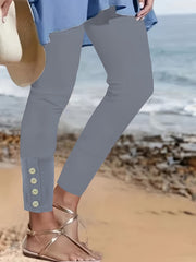  Button Decor High Rise Skinny Trousers