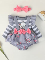2pcs Baby Girls Elephant Fly Sleeve Onesie & Headband Set