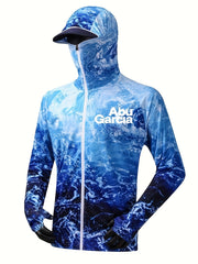 ABUGARCIA Men's UPF 50 Sun Protection Hooded Jacket Quick Dry Ocean Pattern