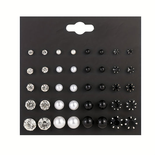 Girl's Stud Earrings Set Faux Pearl & CZ Geometric Mini Ear Studs