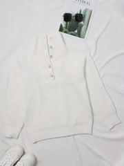  Casual Sweater Solid Button Up Long Sleeve High Neck Jumper