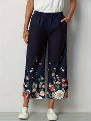 Women's Plus Floral Print Wide Leg Pants with Pockets