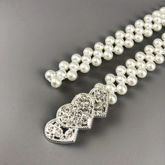 Heart Buckle Pearl Belt Rhinestone Decor Waistband Dress Girdle