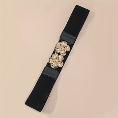 Double Golden Flower Elastic Belt Wide Waistband for Women