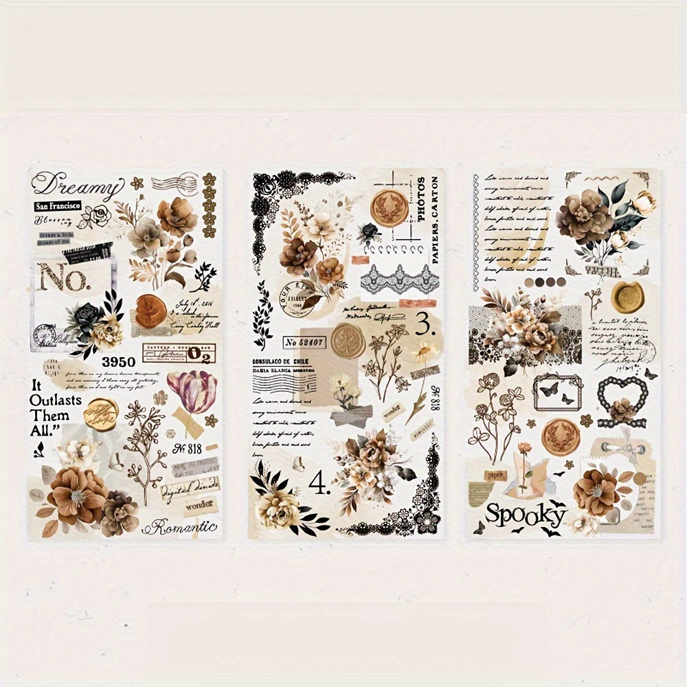 3pcs Lace's Banquet Series Retro Flower Bow Journal DIY Decorative Sticker Pack