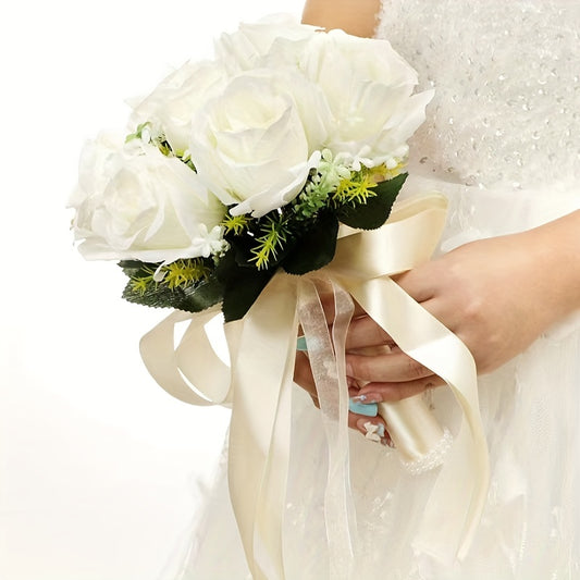 Silk Rose Wedding Bouquet with Ribbon