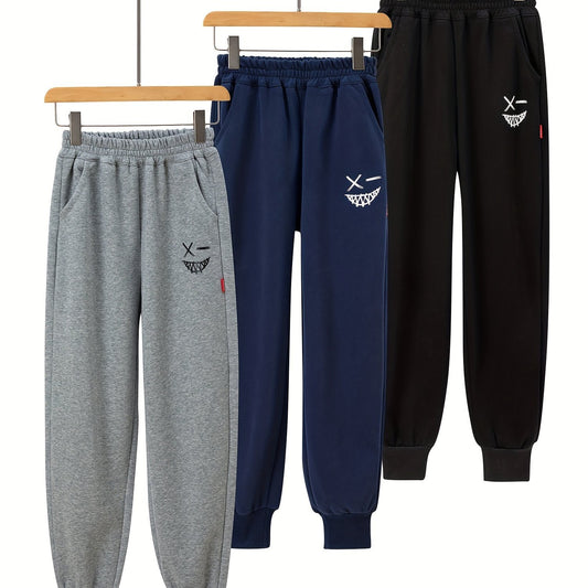 3 Pcs Boys' Knitted Elastic Waist Casual Sports Pants For 7-15Y