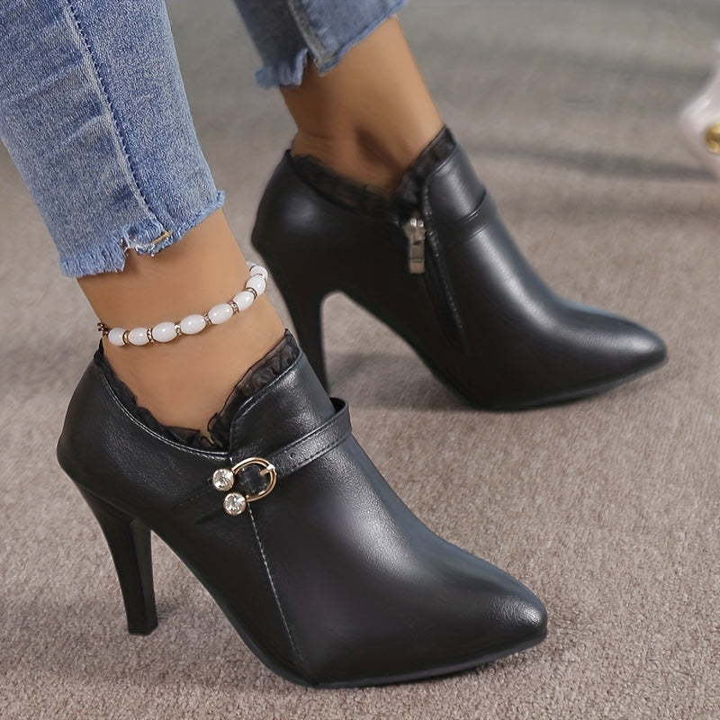 Women's Lace Stiletto Ankle Boots Pointed Toe High Heels