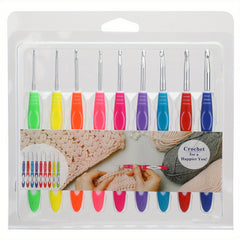 9pcs Crochet Hooks Set with Soft Grip Handles for Yarn Craft