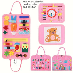 Busy Board Toy - Educational Travel Activity with Zippers Buttons Latches