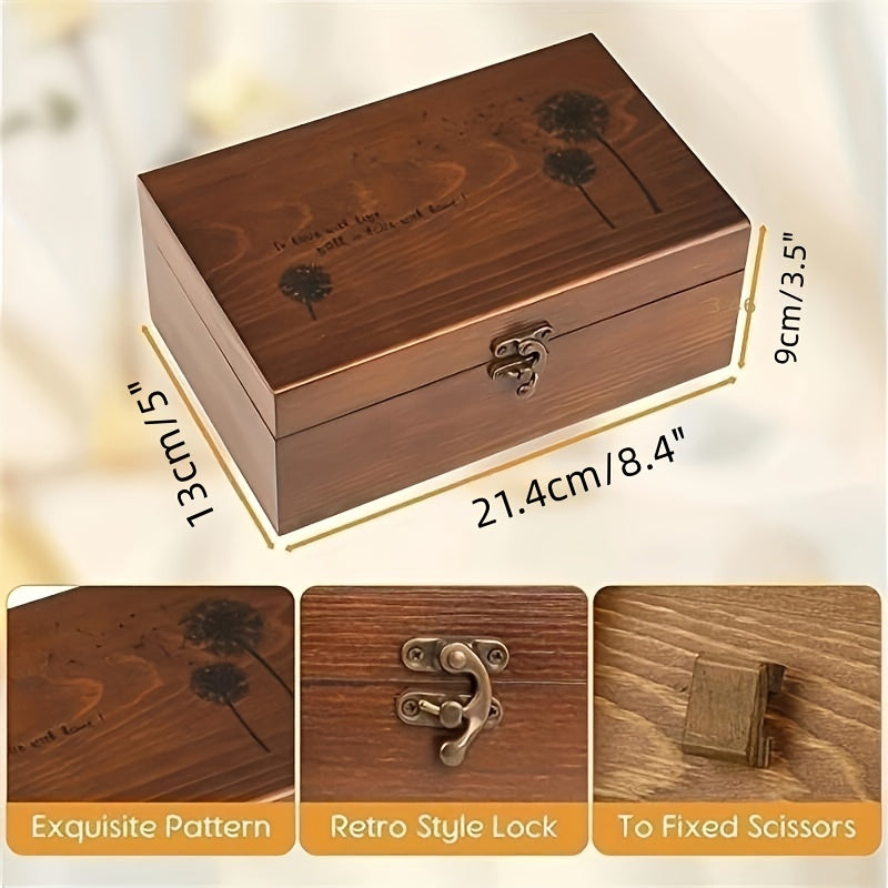 Vintage Wooden Sewing Box DIY Sewing Tools Solid Wood Needle And Thread Storage