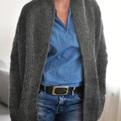  Solid Long Sleeve Shawl Collar Cardigan