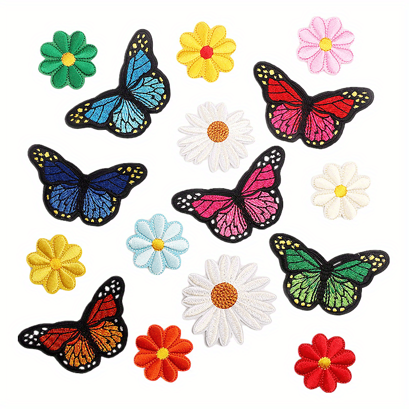 16pcs Butterfly Iron On Patches for Girls Sew On Embroidered Applique