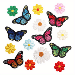 16pcs Butterfly Iron On Patches for Girls Sew On Embroidered Applique