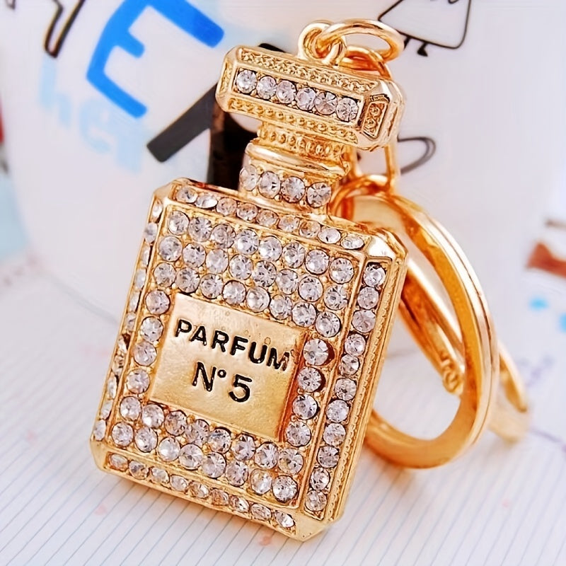Ladies Rhinestone Perfume Bottle Key Chain Bag Pendant Key Ring