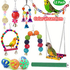 12pcs Parrot Toy Set - Swing Bridge Bells Ball - Exercise Mental Stimulation