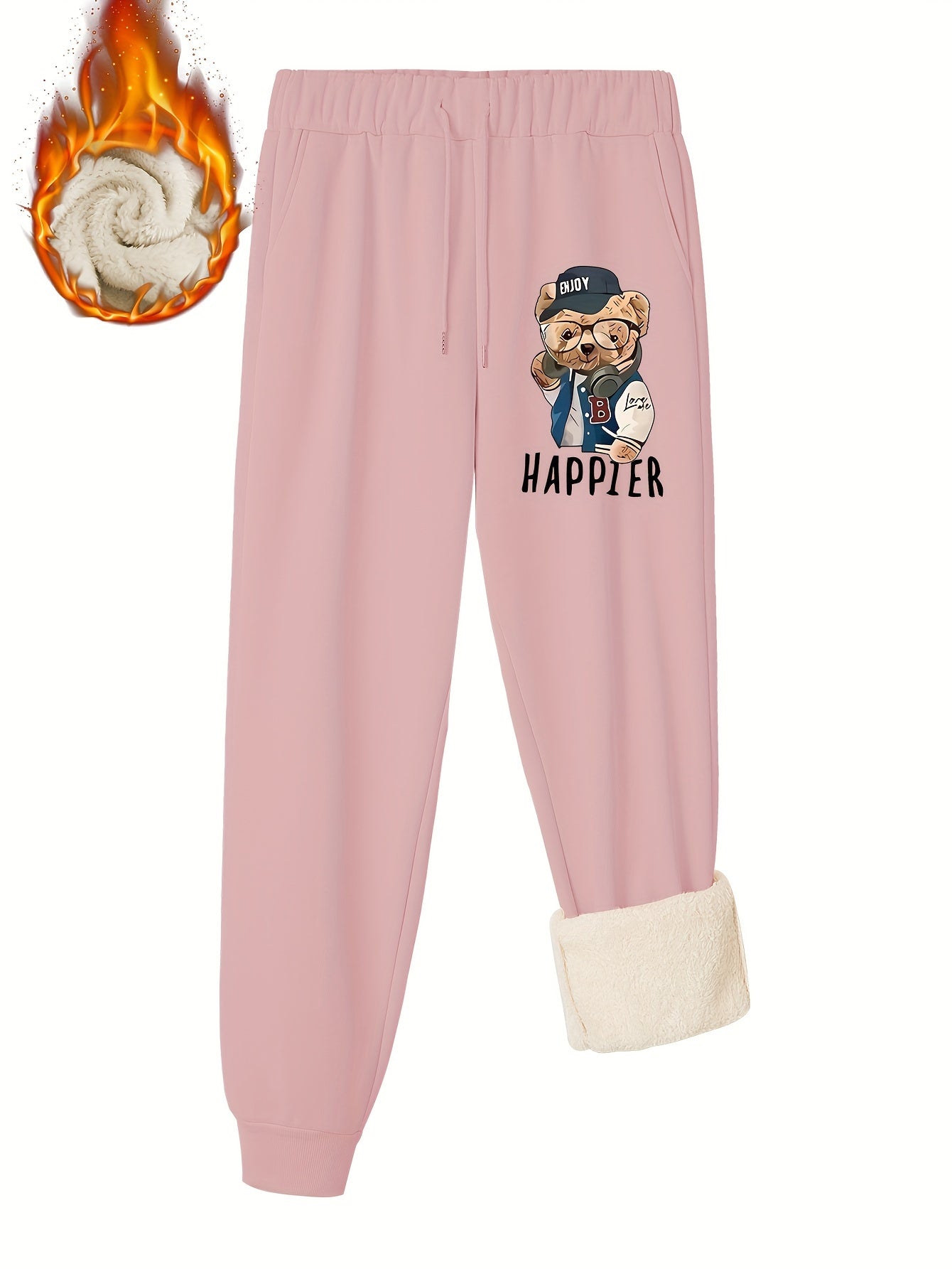 Women's Bear & Letter Print Fleece Joggers
