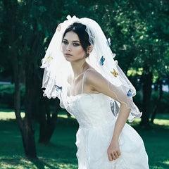 Bridal Wedding Veil Colorful Butterfly Mesh Style Veil Hairpiece