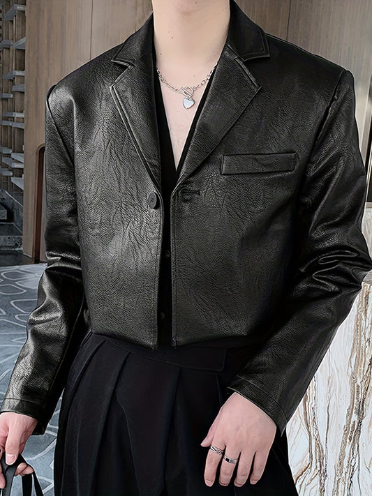 Men's Cropped Blazer Casual Lapel Jacket for Spring Fall