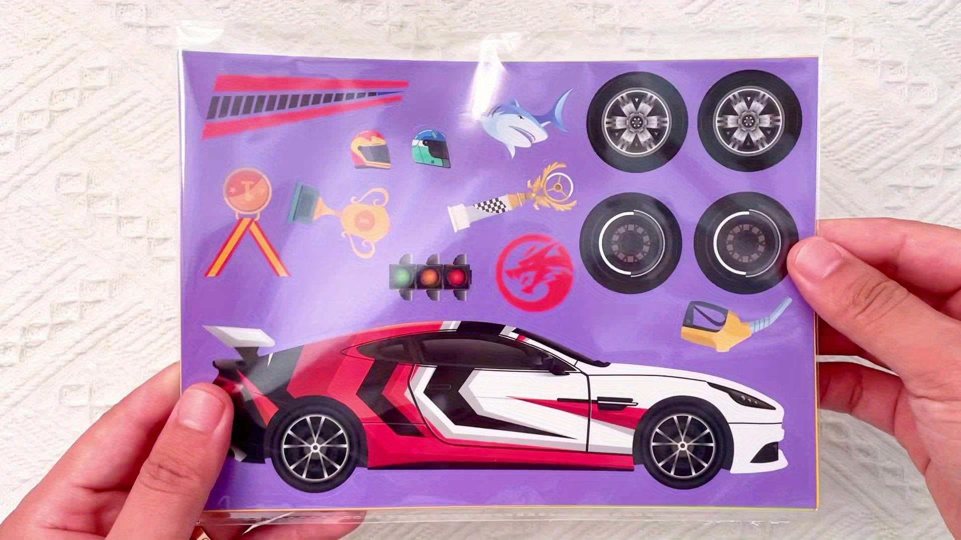 6 Sheets Cartoon Sports Car Make A Face Stickers