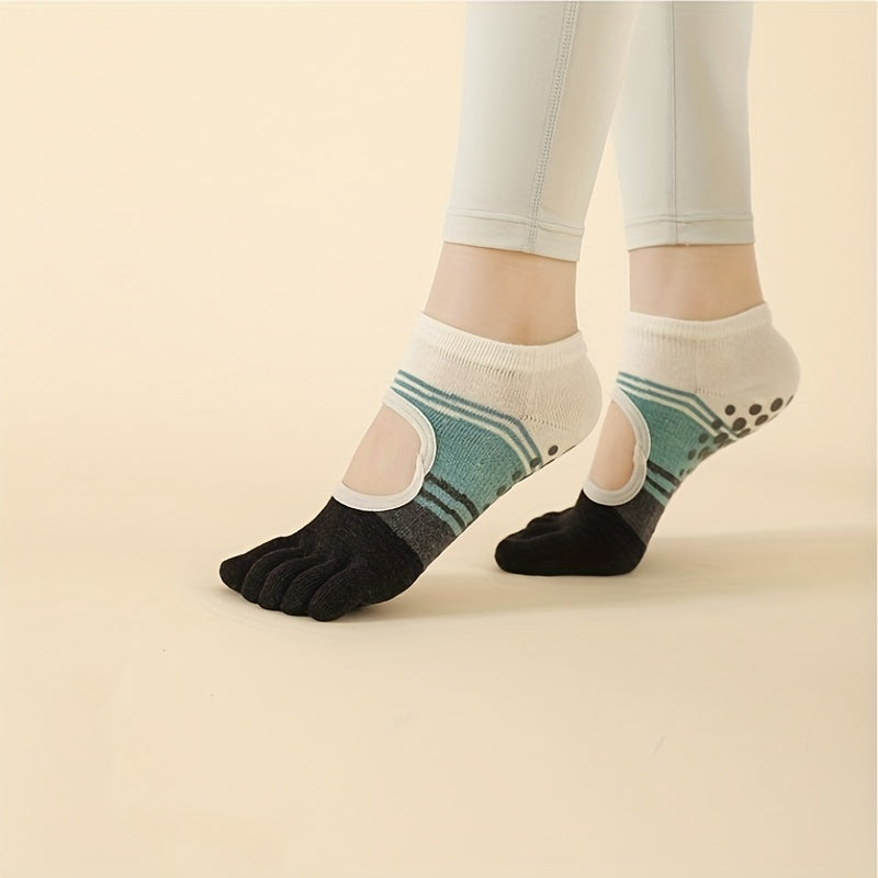 Women's Non Slip Five Toe Yoga Socks Striped Grip Socks