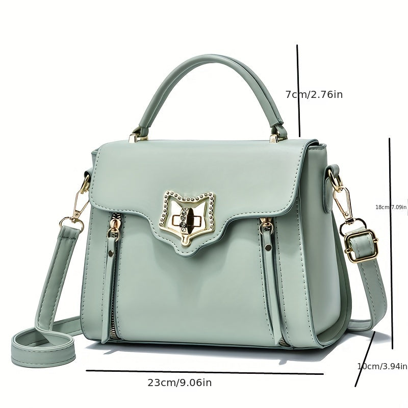Square Handbag Turn Lock Flap Crossbody Bag