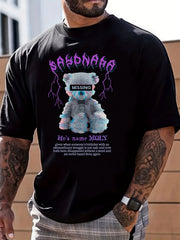 Teddy Bear Print Men's Graphic Crew Neck T-shirt Casual Comfy Tees