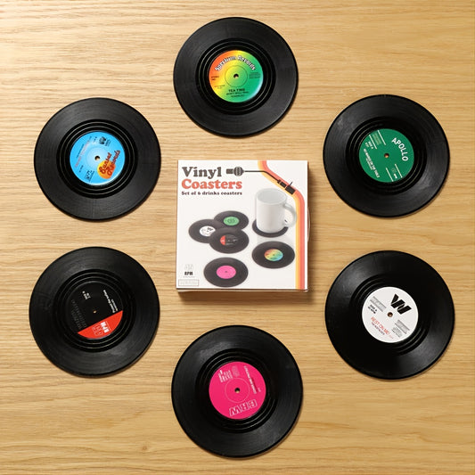 6pcs Vinyl Record Coasters Absorbent Retro Style Home Decor