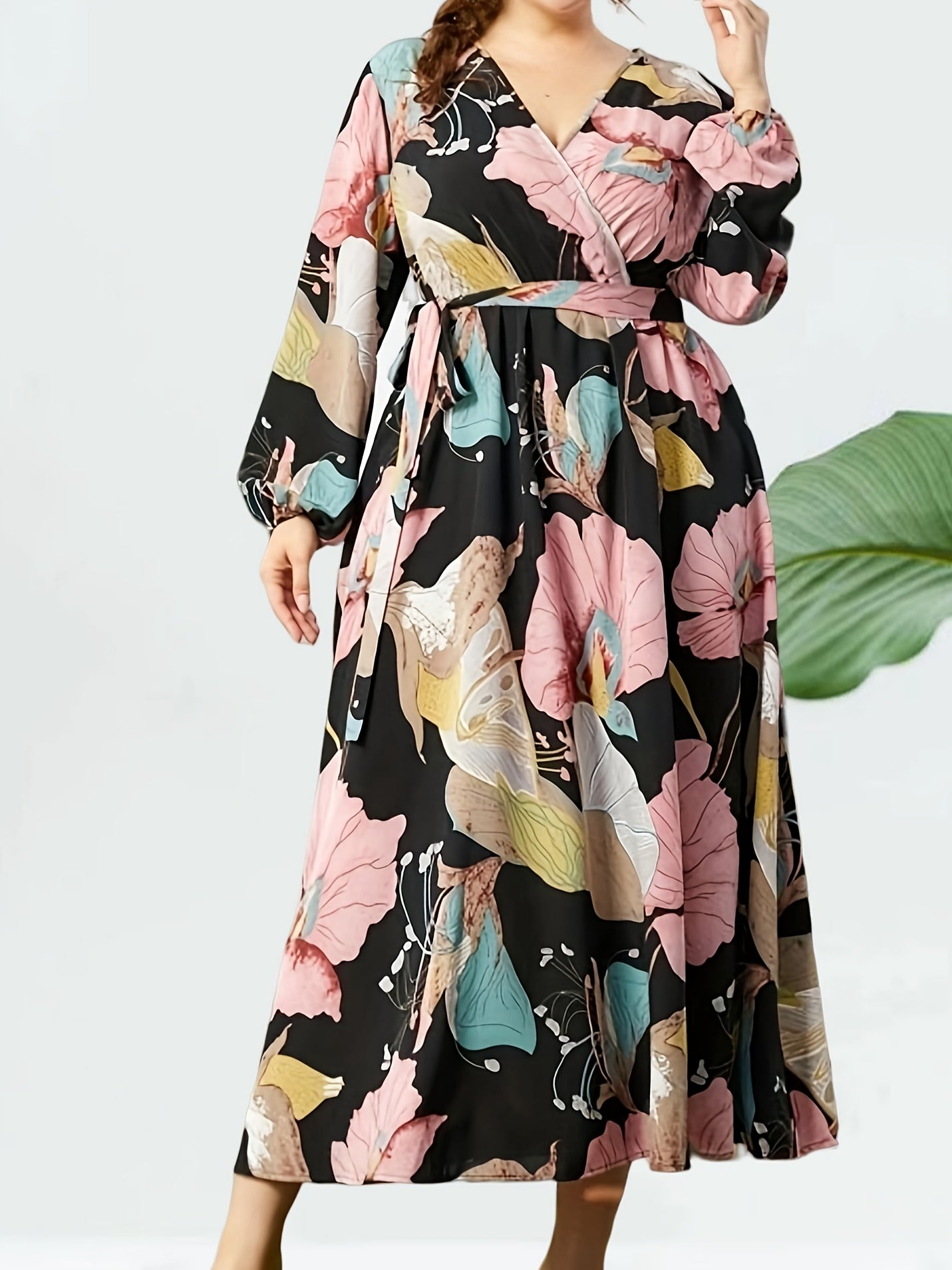 Floral Lantern Sleeve Maxi Dress With Belt